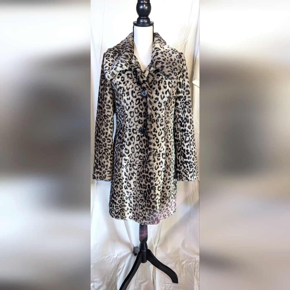 Teddy bear lined jacket Size S Faux Fur coat with pockets leopard animal print